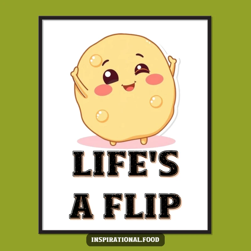 Free Printable Wall Art Decor: Playful Pancake Character Flipping - Funny Downloadable Art