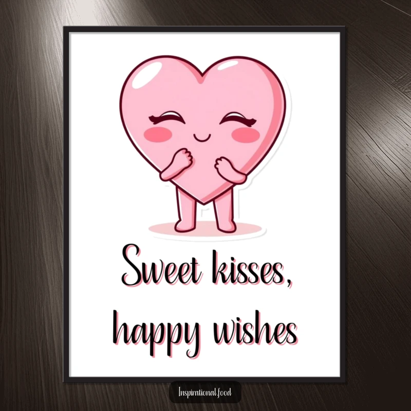 Funny Free Printable Wall Art: A happy, pink candy heart character blows a big, playful kiss, adding charm to any space.