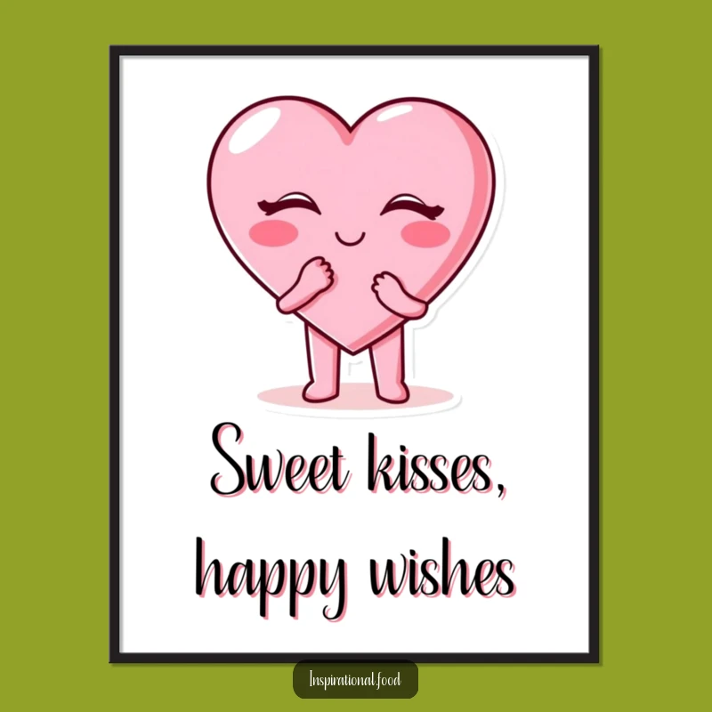 Free Printable Wall Art: Candy Heart Kiss Character - Humorous Downloadable Art for Your Home