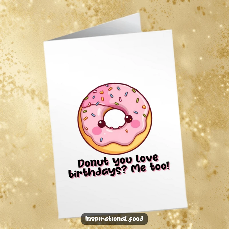 Funny Free Printable Birthday Card: A happy donut with a sprinkle halo celebrates, ready for birthday fun.