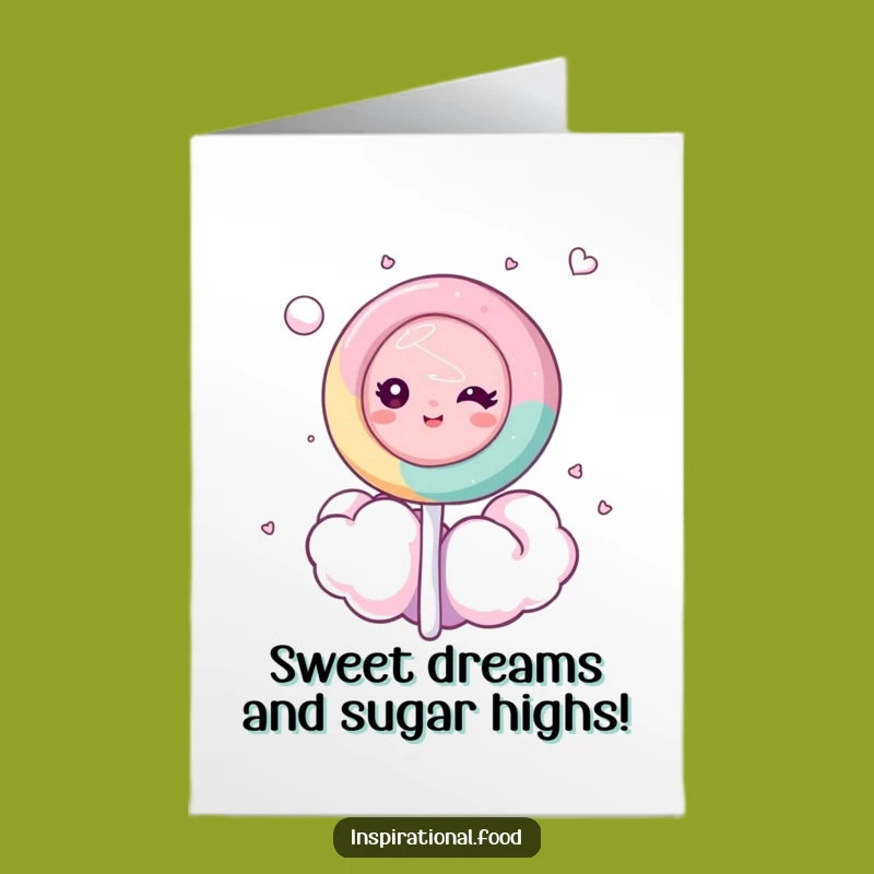 Free Printable Birthday Card: Dreamy Lollipop Character Floating Sweetly - Funny Downloadable Gift
