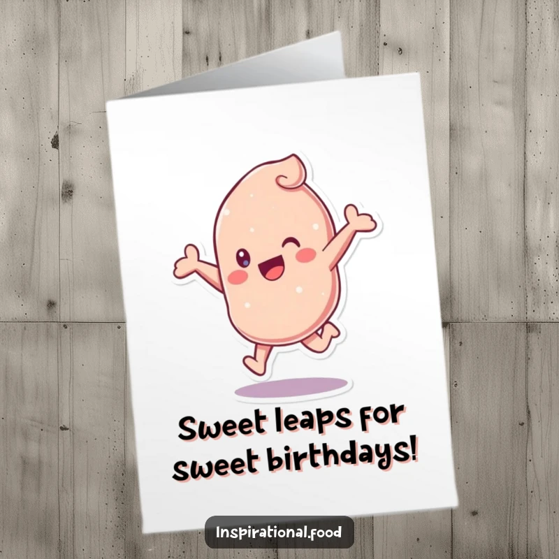 Funny Free Printable Birthday Card featuring a vibrant candy character mid-leap, spreading sugary cheer and celebration.