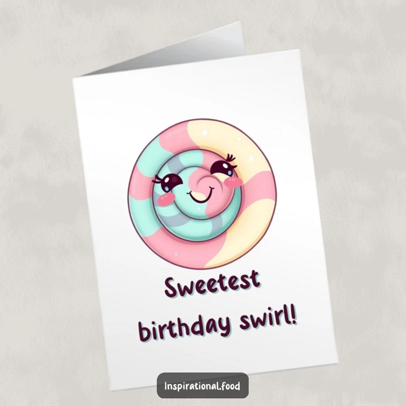 Funny Free Printable Birthday Card: A delighted candy swirl character with a playful grin, ready to celebrate birthdays.
