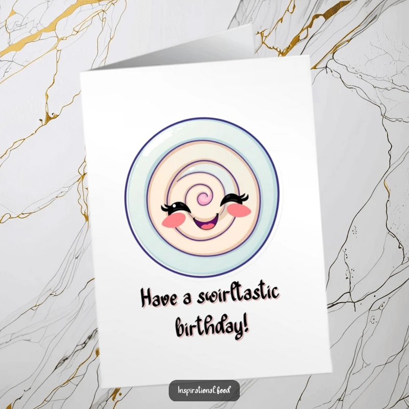 Funny Free Printable Birthday Card: A delighted candy swirl showing off a mischievous, playful grin.