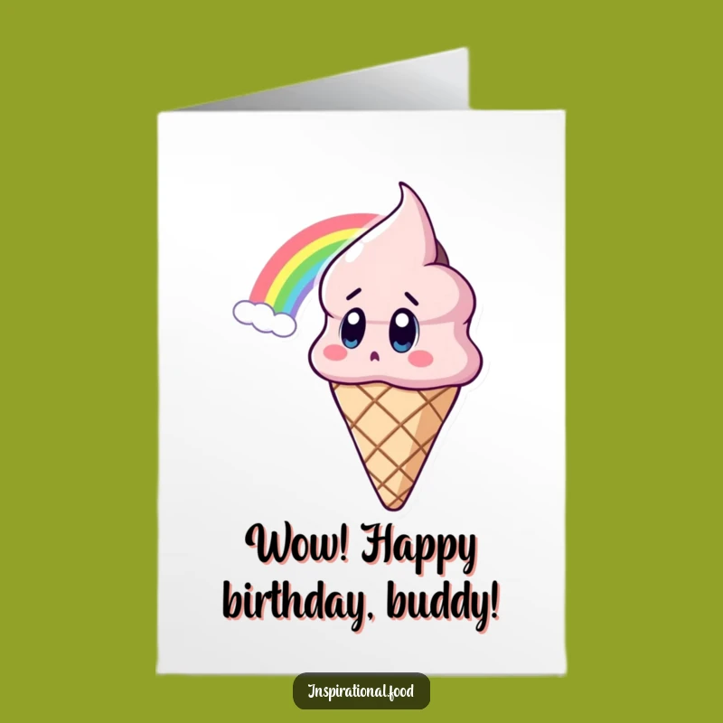Free Printable Birthday Card: Surprised Ice Cream Cone, Rainbow Wishes