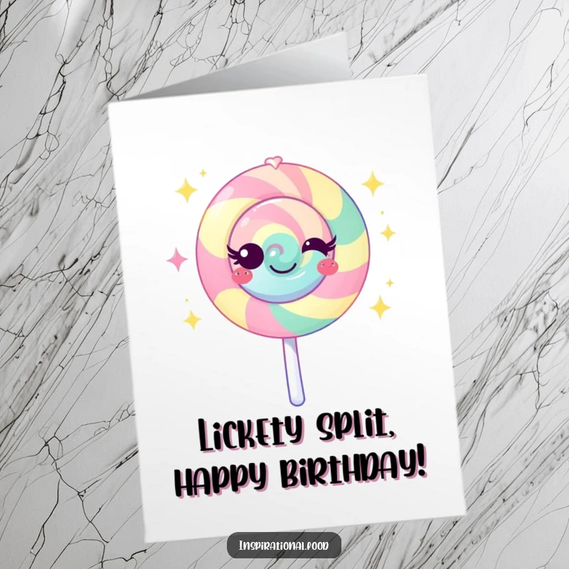 Funny Free Printable Lollipop Birthday Card: A vibrant lollipop character emanating sweet sparkles, wishing a happy and fun birthday.