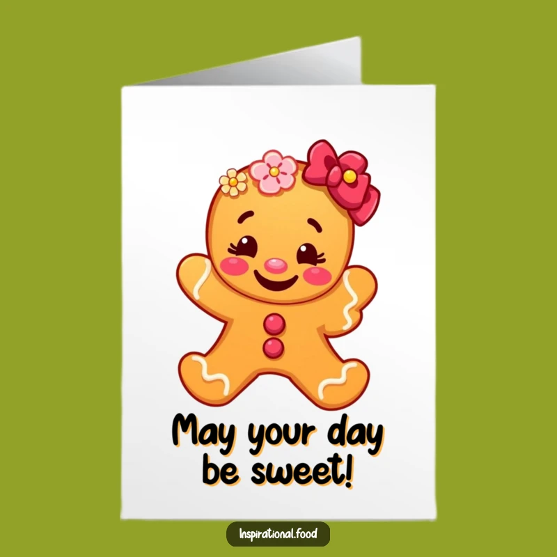 Free Printable Birthday Card: Grinning Gingerbread Man Blooms Funny Flowers Downloadable Gift