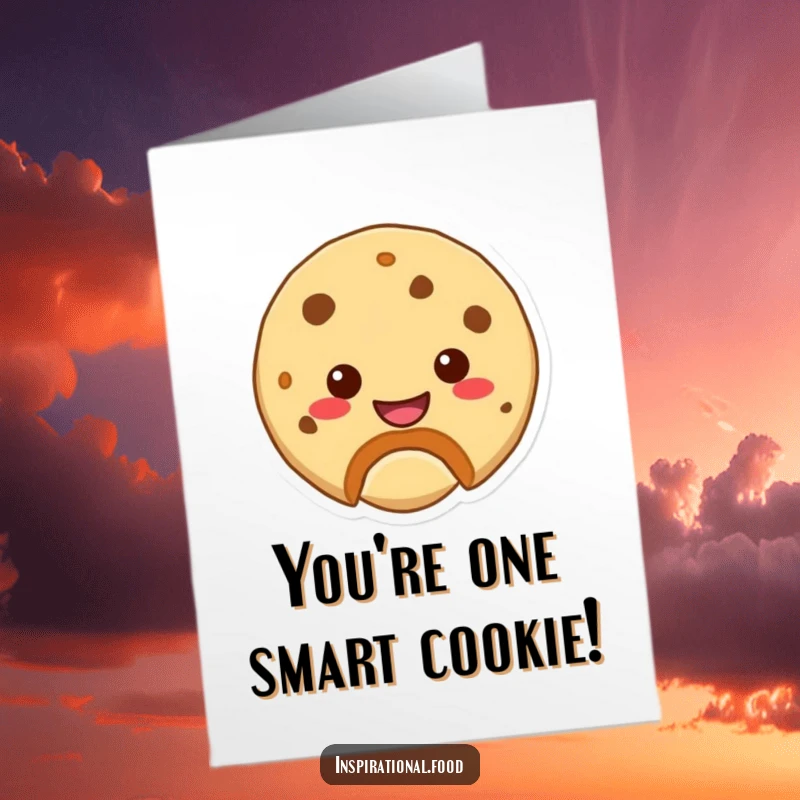 Funny Free Printable Congratulations Card: A cheerful cookie with a bite taken out, revealing a wide, friendly smile, celebrates achievements.