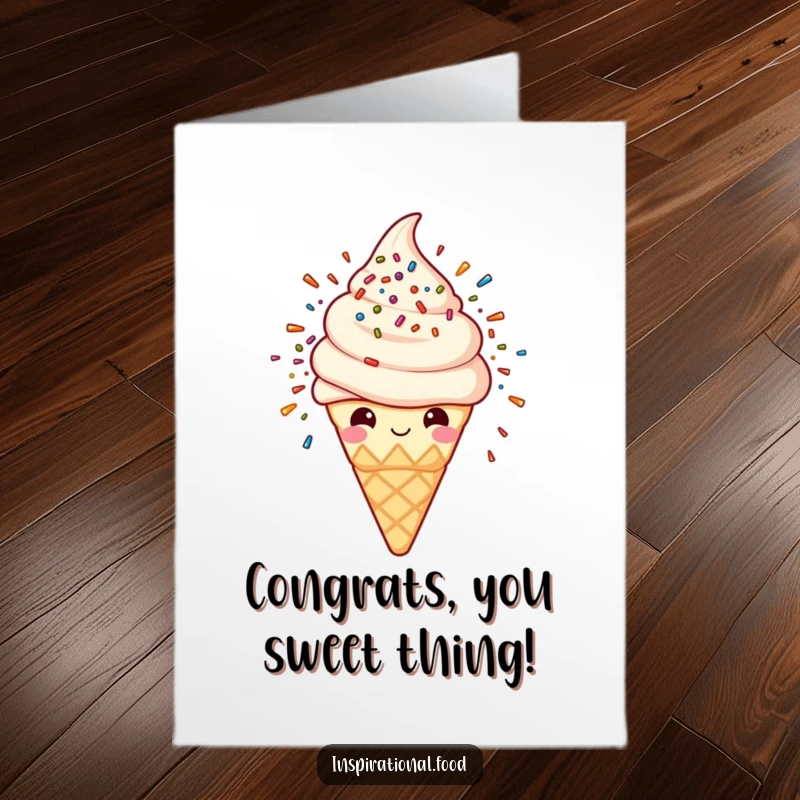 Funny Free Printable Congratulations Card: A happy ice cream cone creating a delightful explosion of colorful sprinkles.
