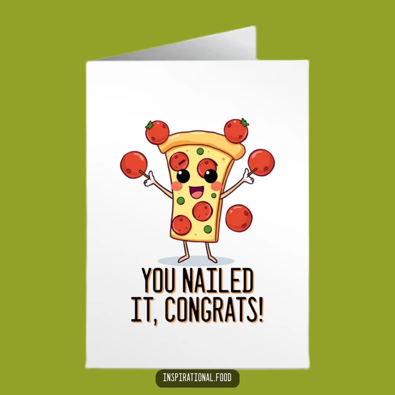 Free Printable Congrats Card: Pizza Juggling Pepperoni Downloadable Celebration