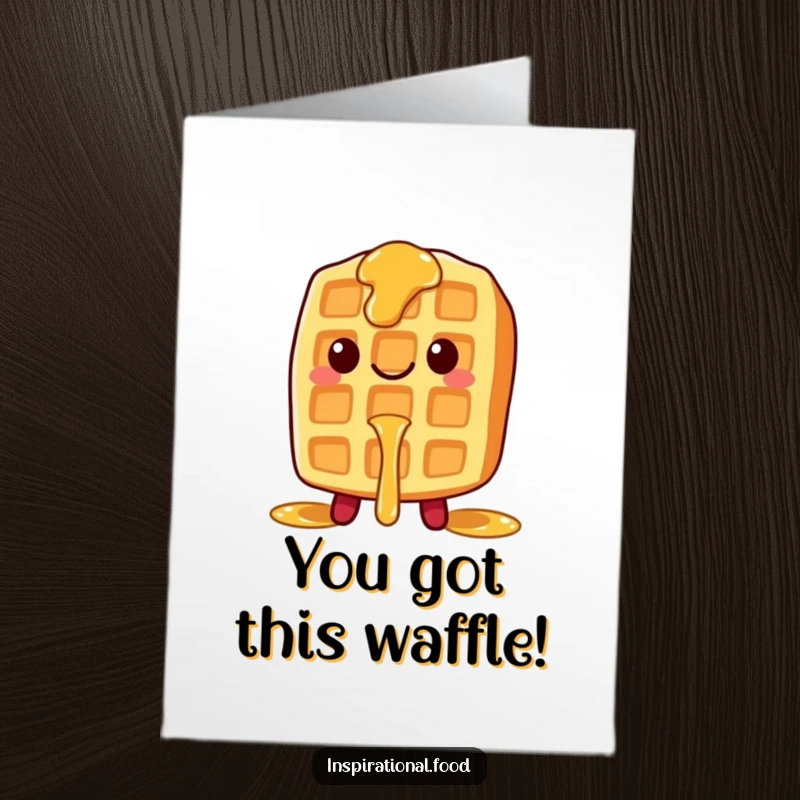 Funny Free Printable Congratulations Card: A smiling waffle with deliciously dripping syrup celebrates achievements with a warm, syrupy grin.