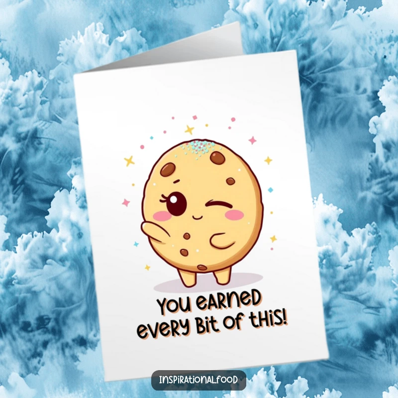 Funny Free Printable Congratulations Card, winking cookie character showering friend with edible glitter, perfect for any proud moment.