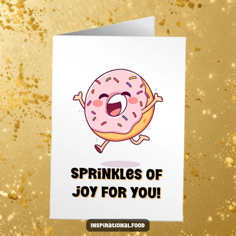 Funny Free Printable Congratulations Card: An ecstatic donut with sprinkles leaping joyfully, perfect for celebrating any achievement.