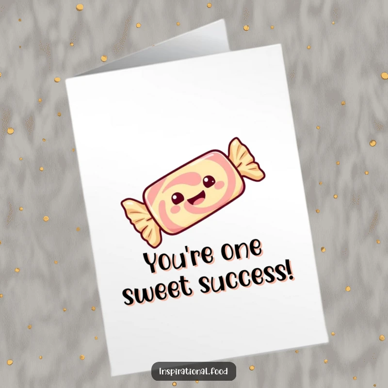 Funny Free Printable Congratulations Card: A gleeful candy bar wrapper joyfully twirling, celebrating a success with sweet energy.