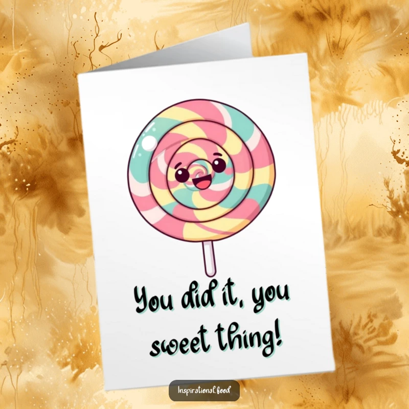 Funny Free Printable Congratulations Card: A joyous, swirling lollipop spinning with excitement for your big win.