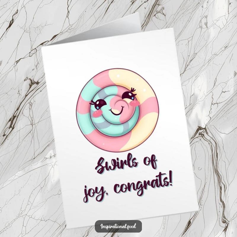 Funny Free Printable Congratulations Card: A delighted candy swirl character with a playful grin, celebrating achievements with flair.