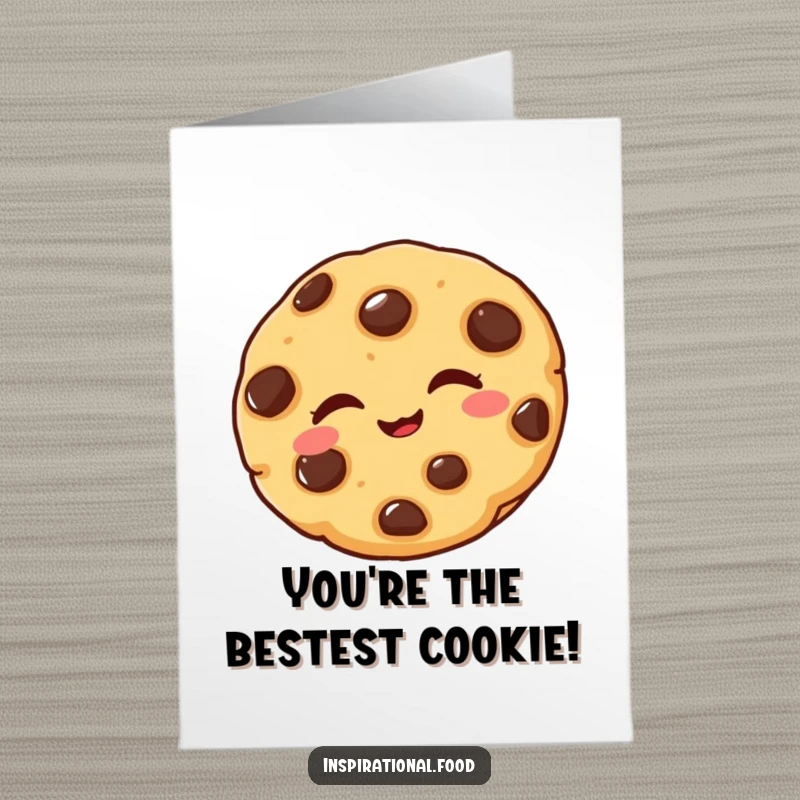 Funny Free Printable Congratulations Card: A cookie with chocolate chips playfully winking, celebrating a sweet victory.