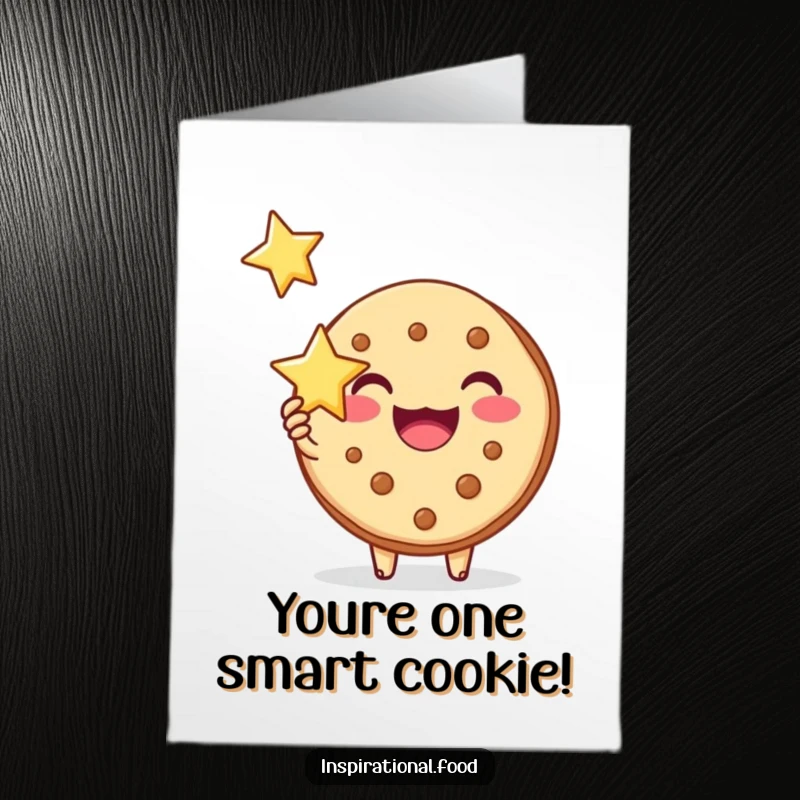Funny Free Printable Congratulations Card: A happy cookie character holding a bright star, celebrating a brilliant accomplishment.