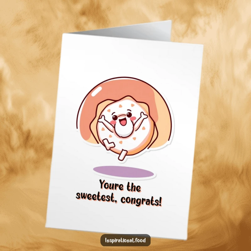 Funny Free Printable Congratulations Card: A delighted doughnut character doing a cartwheel to celebrate your success.