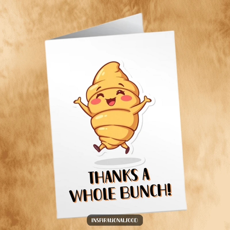 Funny Free Printable Thank You Card: A happy croissant character doing a small, joyful jig.
