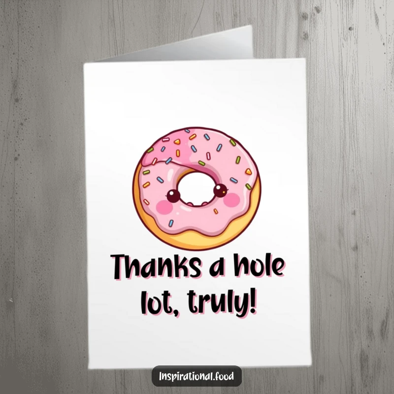 Free Printable Thank You Card: A happy donut with a shiny sprinkle halo expresses sweet gratitude.
