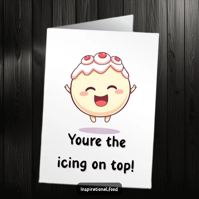 Funny Free Printable Thank You Card showing a round cake character levitating with delight, a sweet and downloadable thank you.