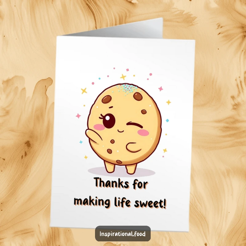 Funny Free Printable Thank You Card, winking cookie showering friend with edible glitter, a sweet and humorous way to say thanks.