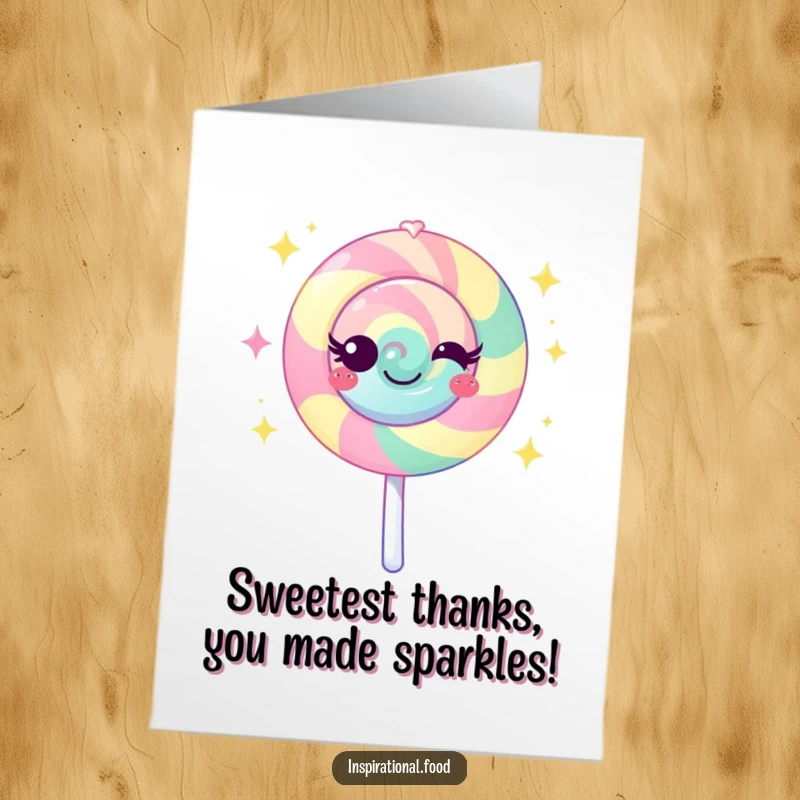 Funny Free Printable Lollipop Thank You Card: A vibrant lollipop character emanating sweet sparkles to show sincere appreciation.