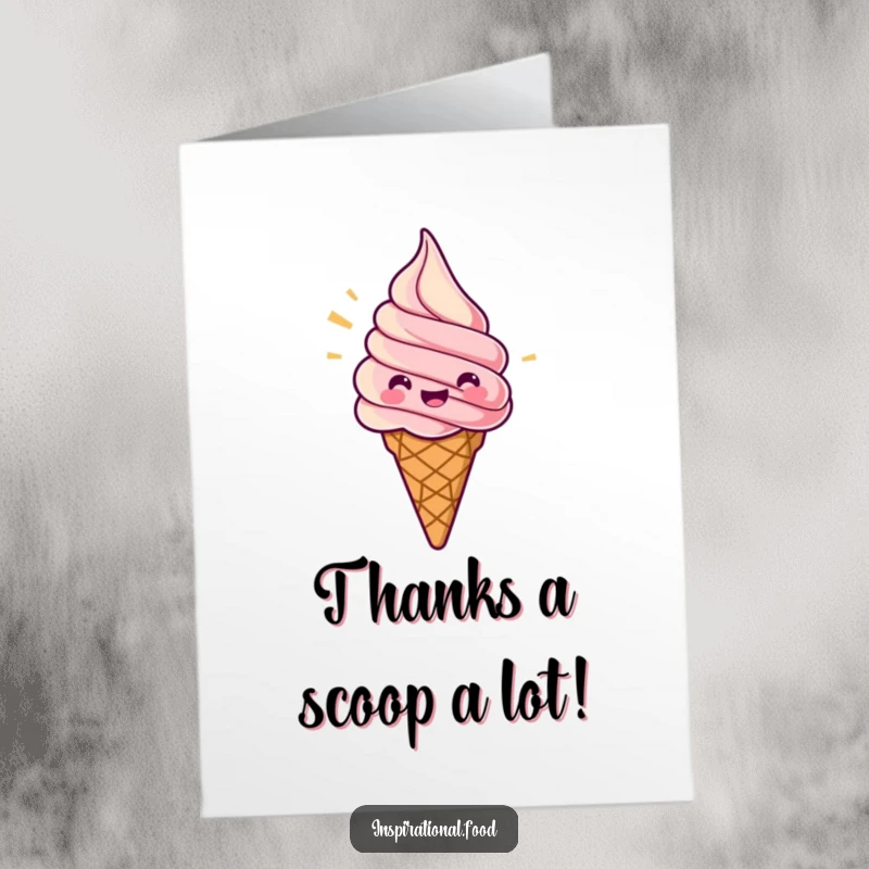 Funny Free Printable Thank You Card: A jubilant ice cream cone with a swirl, expressing thanks with delightful sweetness.