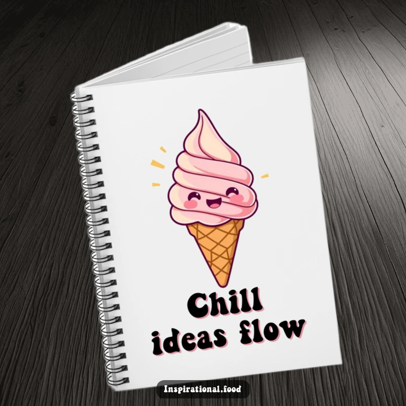 Funny notebook featuring a jubilant ice cream cone swirling with excitement, ideal for jotting down notes with flair.