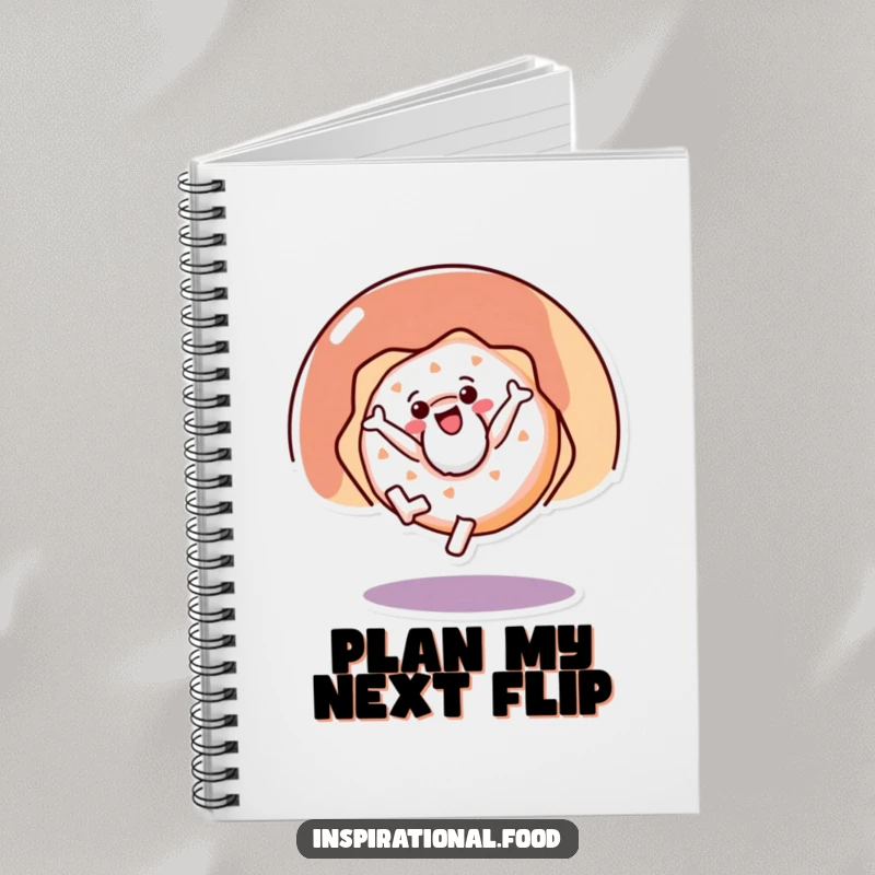 Funny notebook with a playful doughnut character doing a cartwheel, perfect for notes, sketches, and sweet inspiration.