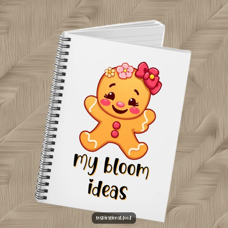 Funny gingerbread man notebook cover with a smiling character offering a flower, perfect for jotting down notes with a touch of whimsical humor.