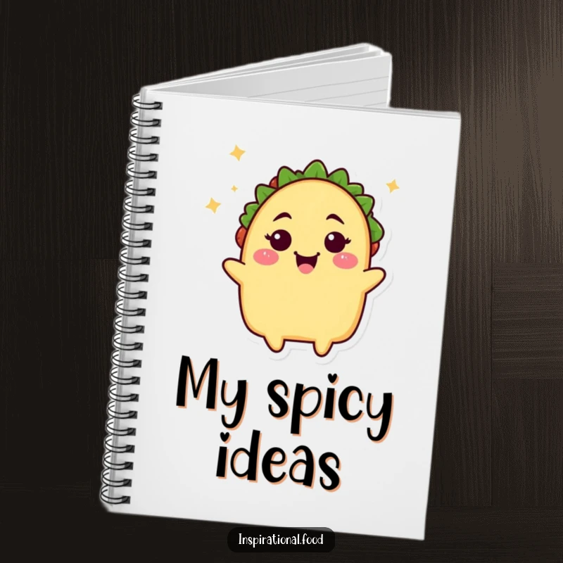 Funny taco notebook, a cheerful taco character winking, perfect for recipes, notes, or journaling for fans of Mexican food.