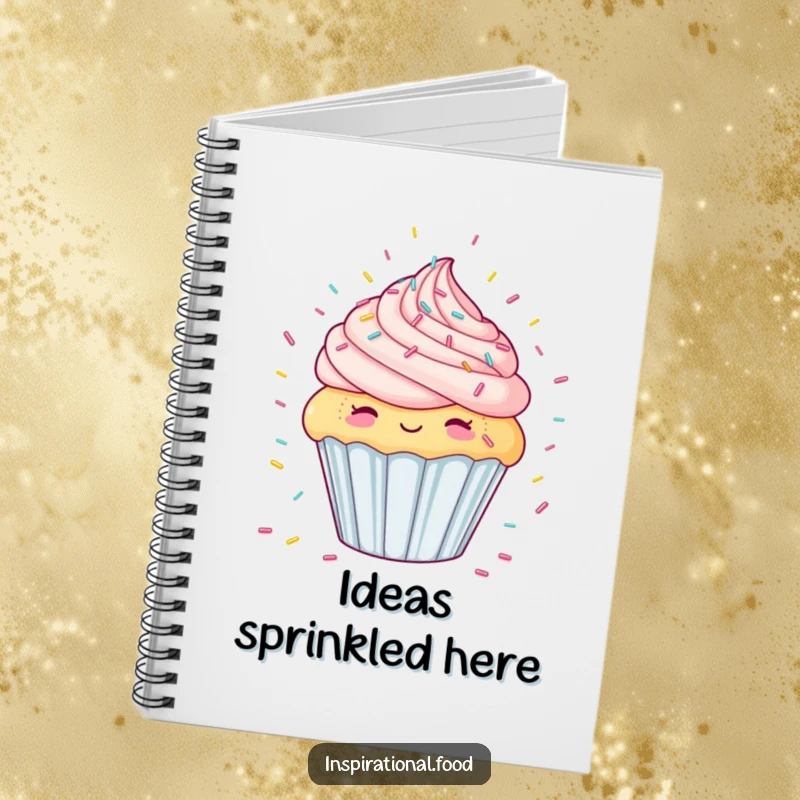 Funny notebook cover with a delighted cupcake anticipating a candy sprinkle shower, great for sweet-minded note-taking.