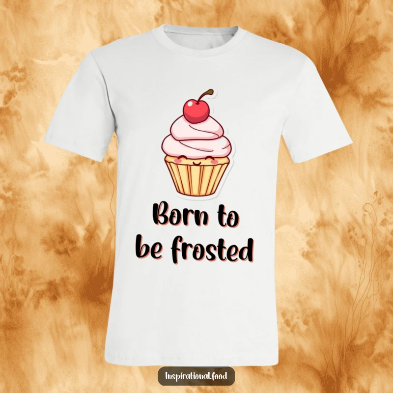 Funny T-Shirt: An adorable smiling cupcake character adorned with a cherry balanced on its head, exuding joy.