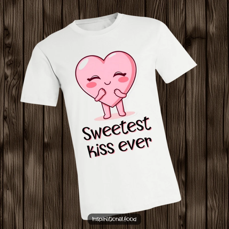 Funny candy heart t-shirt featuring a happy candy heart character blowing a kiss, perfect for expressing affection.