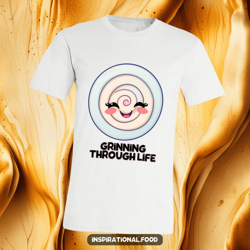 Funny Candy Swirl T-Shirt depicting a delighted candy swirl with a playful grin, perfect for fun and cheerfully designed apparel.