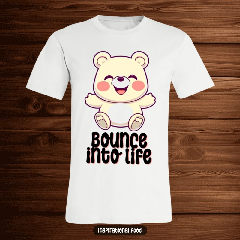 Funny T-Shirt: A grinning gummy bear captured in an exciting, energetic bounce, symbolizing joy and playfulness.