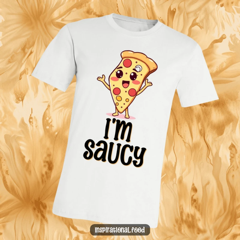 Funny t-shirt with a proud pizza slice character showcasing a variety of toppings, celebrating the joy of pizza.