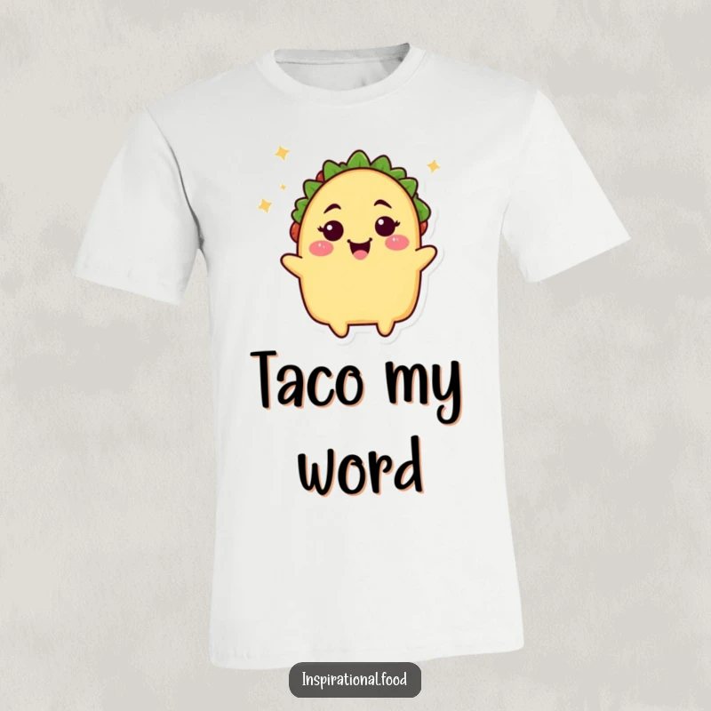 Funny taco wink t-shirt, a happy taco character giving a cheeky wink, embodying playful vibes and a love for tacos.