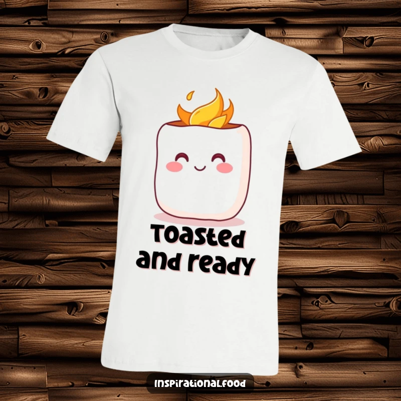Funny T-Shirt: A cheerful marshmallow with a rosy blush, captured mid-toast, symbolizing warmth and happiness.