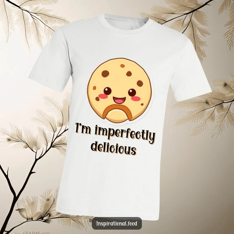 Funny T-shirt showcasing a delightful cookie character with a bite missing, revealing a happy smile underneath.