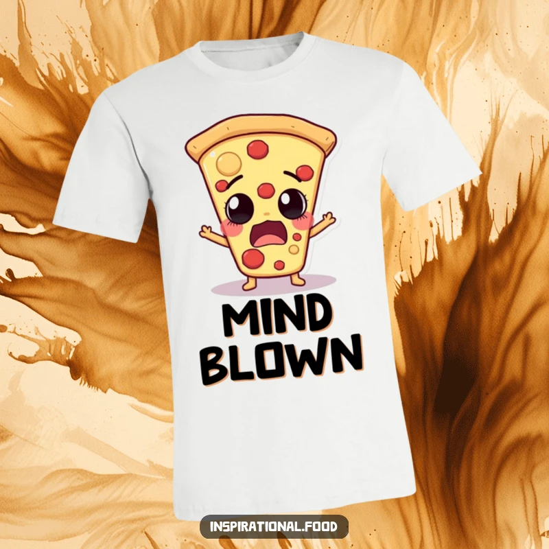 Funny pizza slice character with an astonished, gasping expression on a soft t-shirt, perfect for pizza lovers.