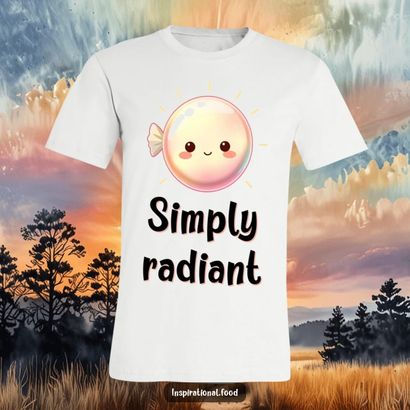 Funny T-shirt showcasing a beaming, shimmering hard candy, radiating positivity and sweetness.