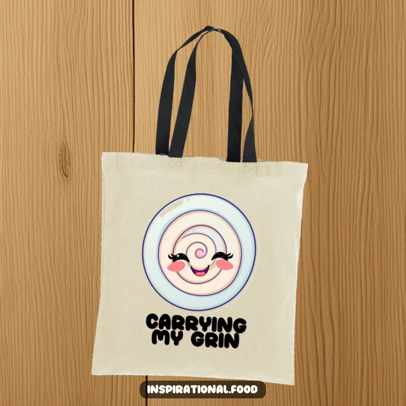 Funny Candy Swirl Tote Bag featuring a delighted candy swirl with a playful grin, a fun and practical accessory for daily use.