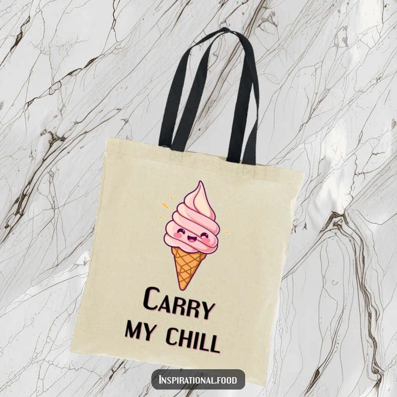 Funny tote bag with a jubilant ice cream cone swirling with excitement, perfect for carrying essentials with style.